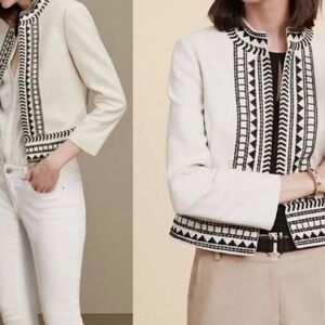 Ann Taylor Cream and Black Linen Blend Blazer with Geometric Detailing Sz. 14